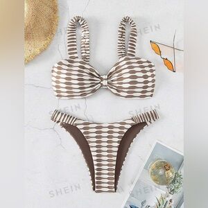 NWT Tan & White Knot Front Bikini Set